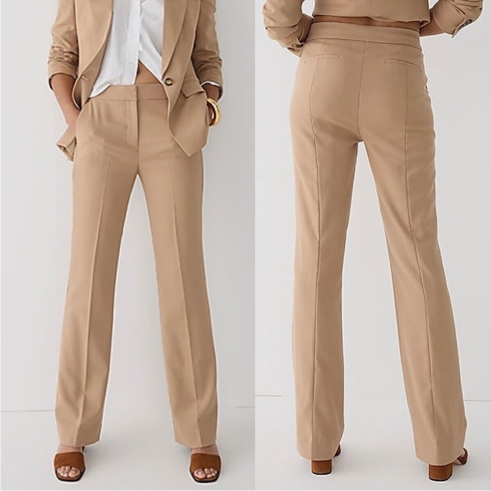 J Crew Willa Camel Full Length Flare Pant in Italian City Wool